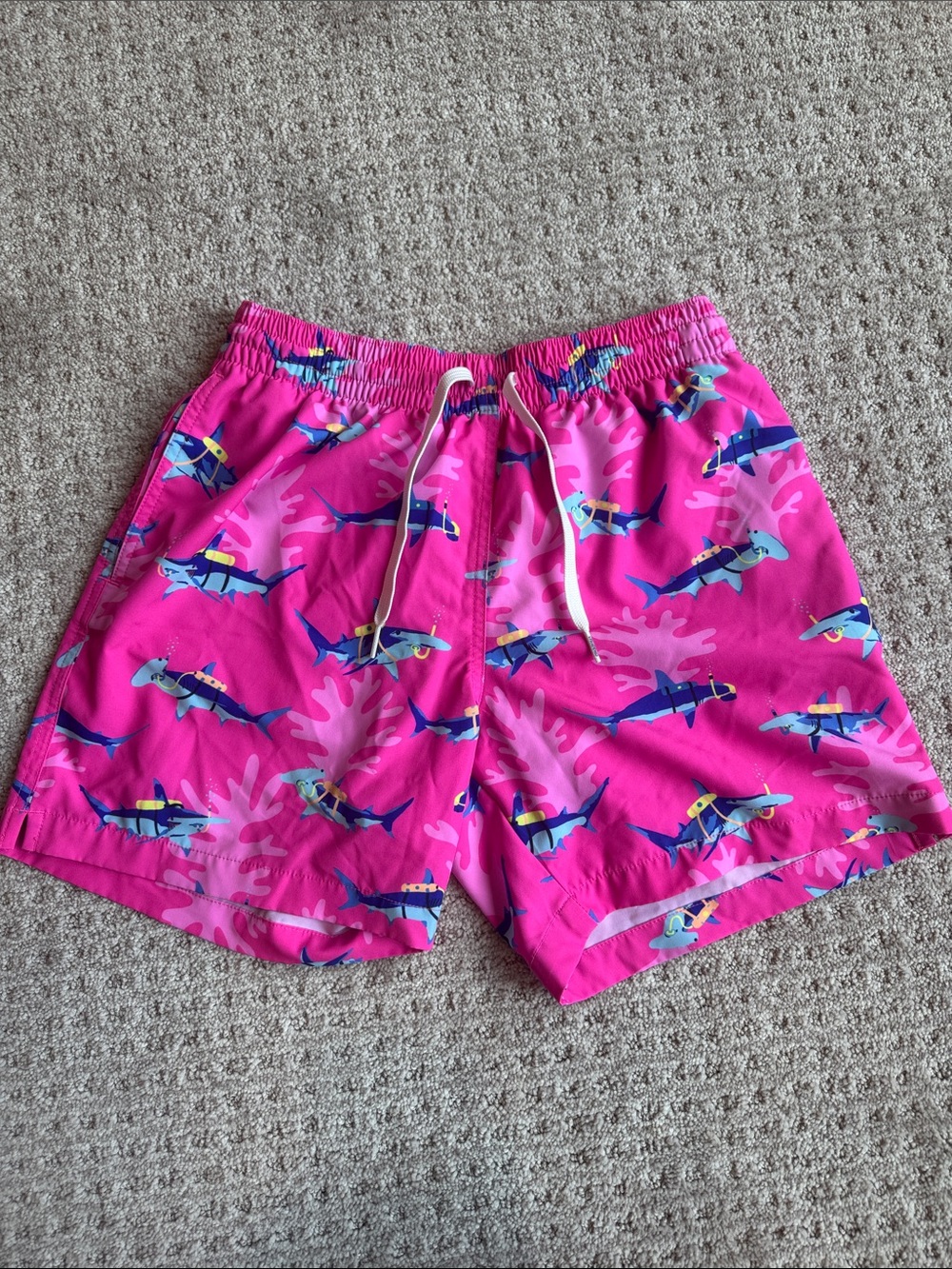 chubbies Hot Pink Shark Print Swim Trunks